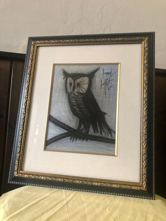 販売 ベルナール ビュッフェ リトグラフ 小さなみみずく 額装