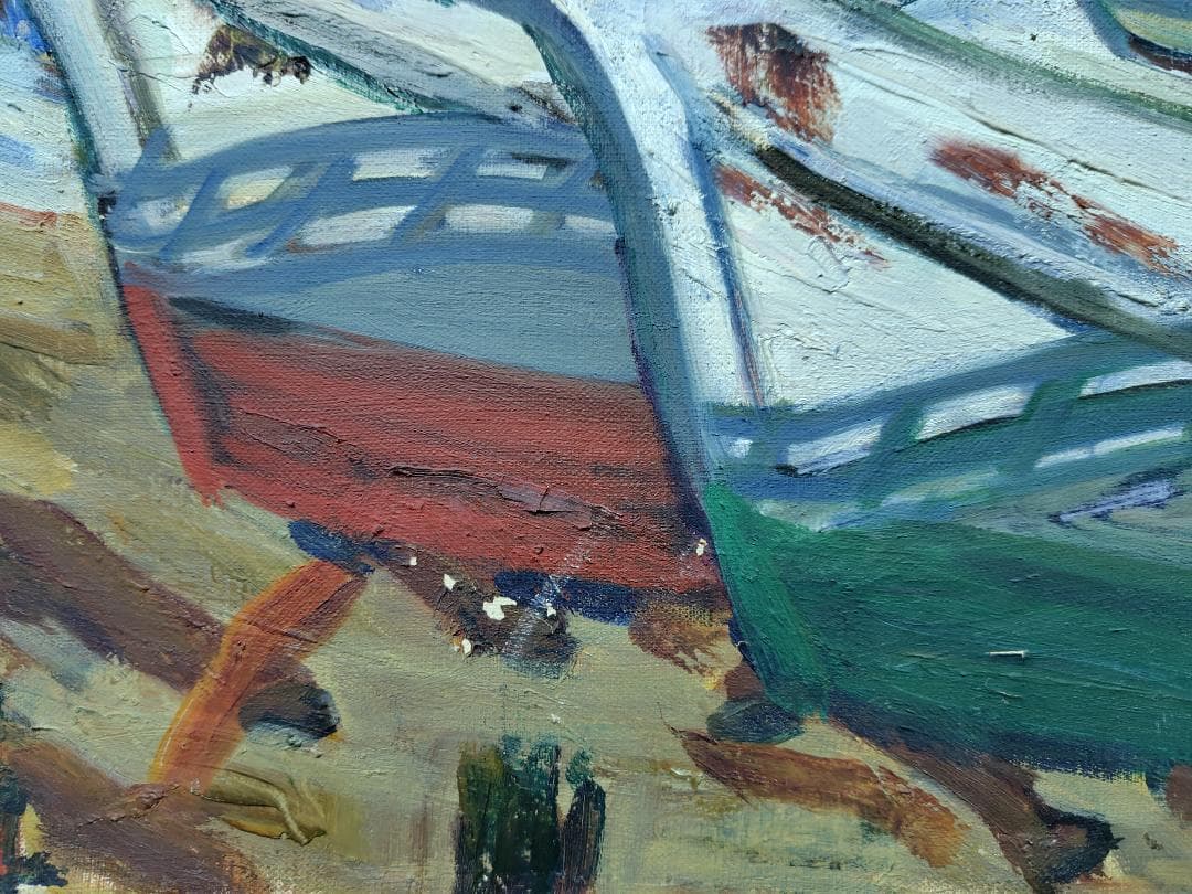 正月の漁村」'68 F12 油絵 絵画 油彩画 日本 日の丸 国旗｜正月の漁村」'