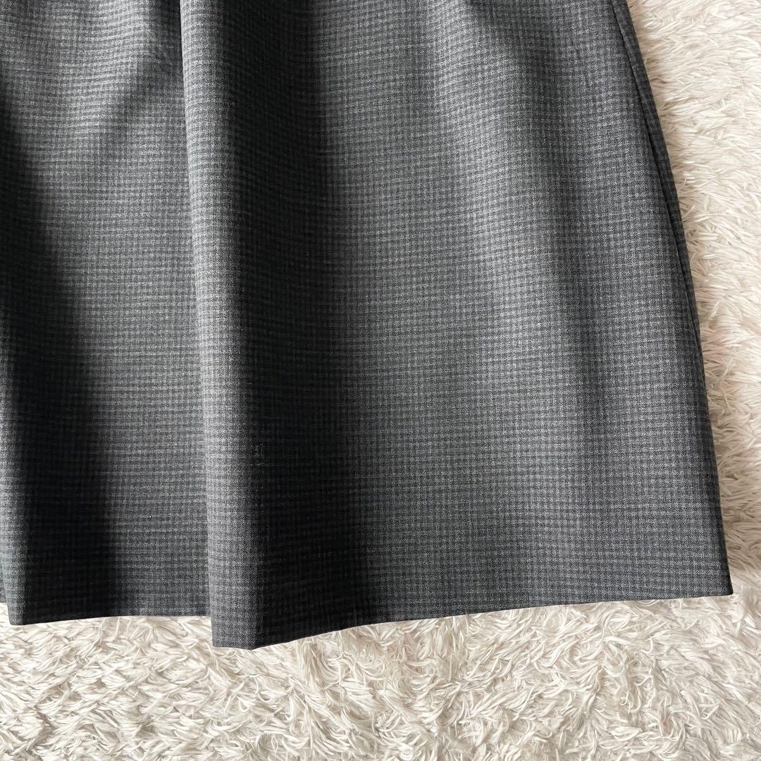 マーガレットハウエル 美品 ウールタックスカート 2 チェックグレー