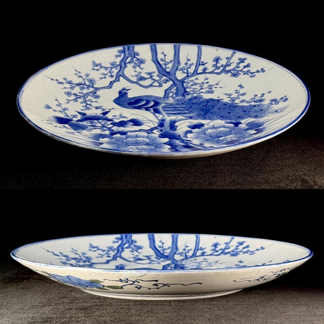 時代物 古伊万里 染付孔雀牡丹文大皿 直径46㎝ - メルカリ