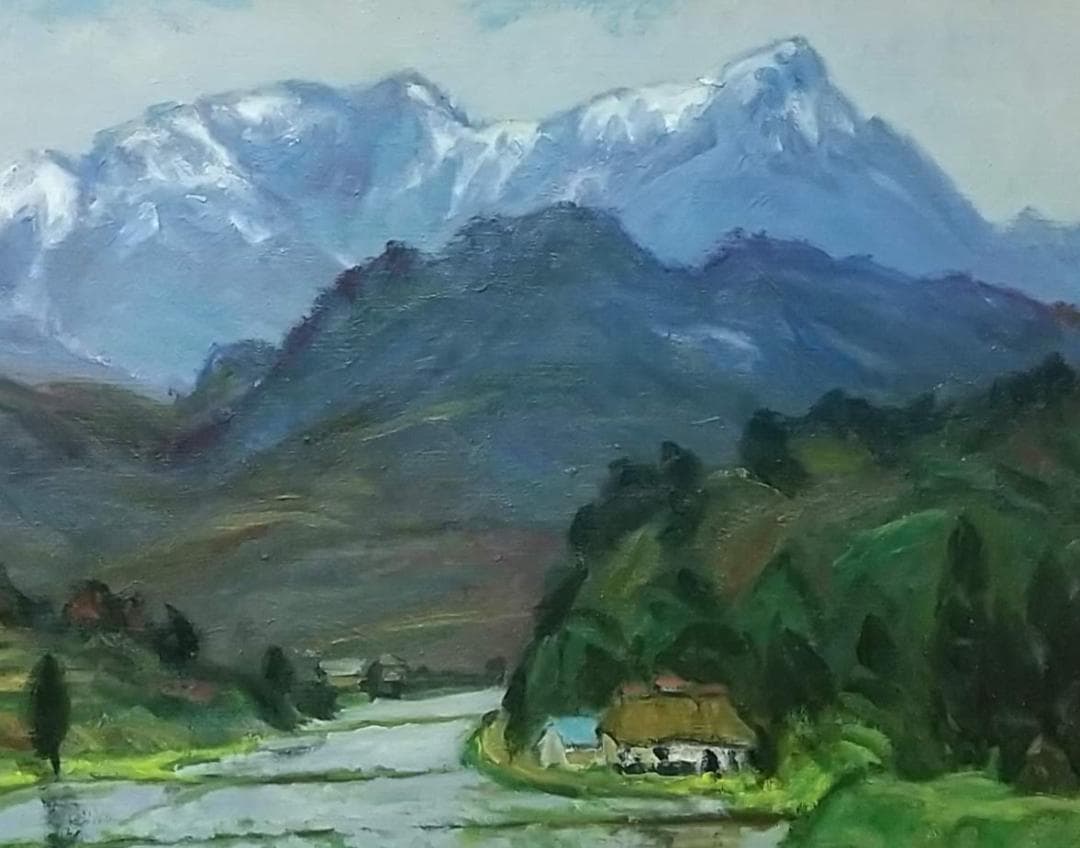 油絵「早春」船形山 1986 P12 絵画