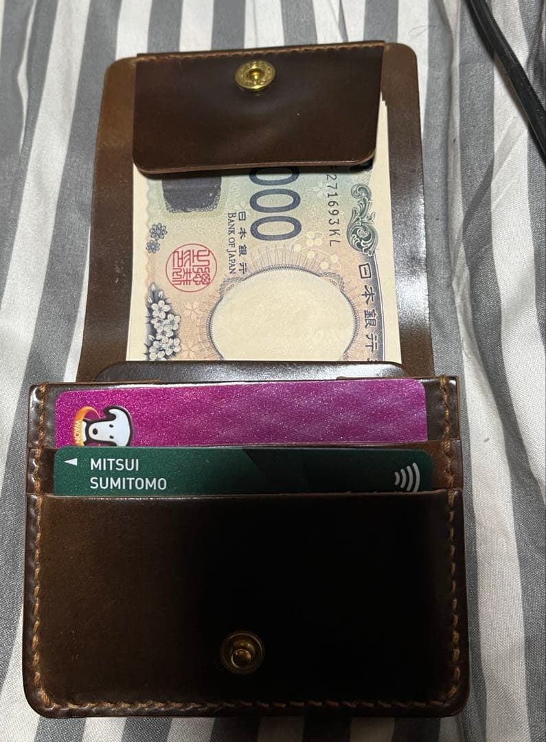 ぎ*ん様 ミニウォレットホーウィン社製シェルコードバンマーブルダークコニャック