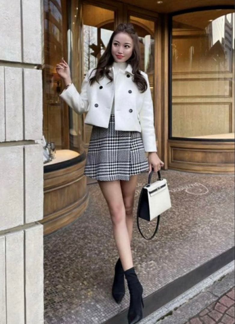 sheller シェリエ ポイント ボタン キュロット 千鳥柄