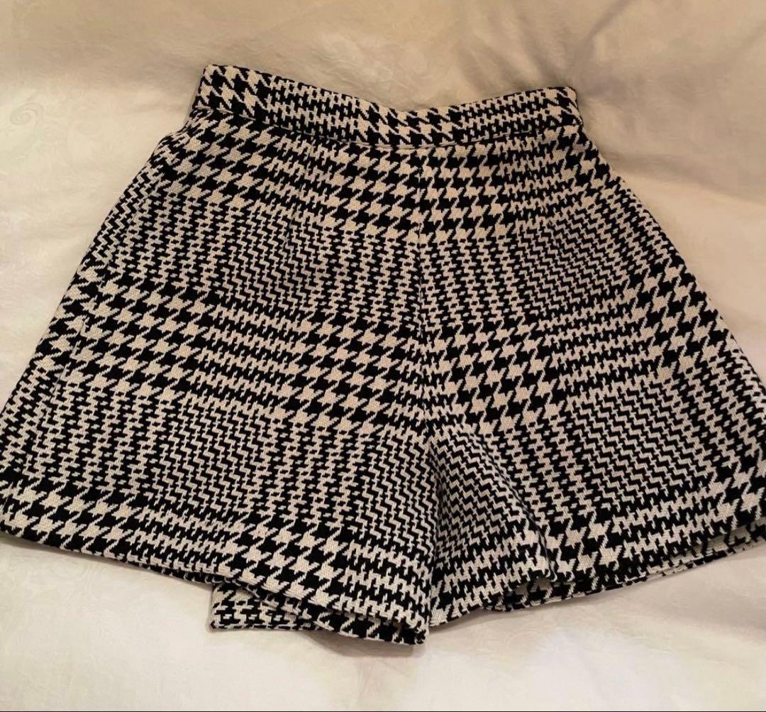 sheller シェリエ ポイント ボタン キュロット 千鳥柄