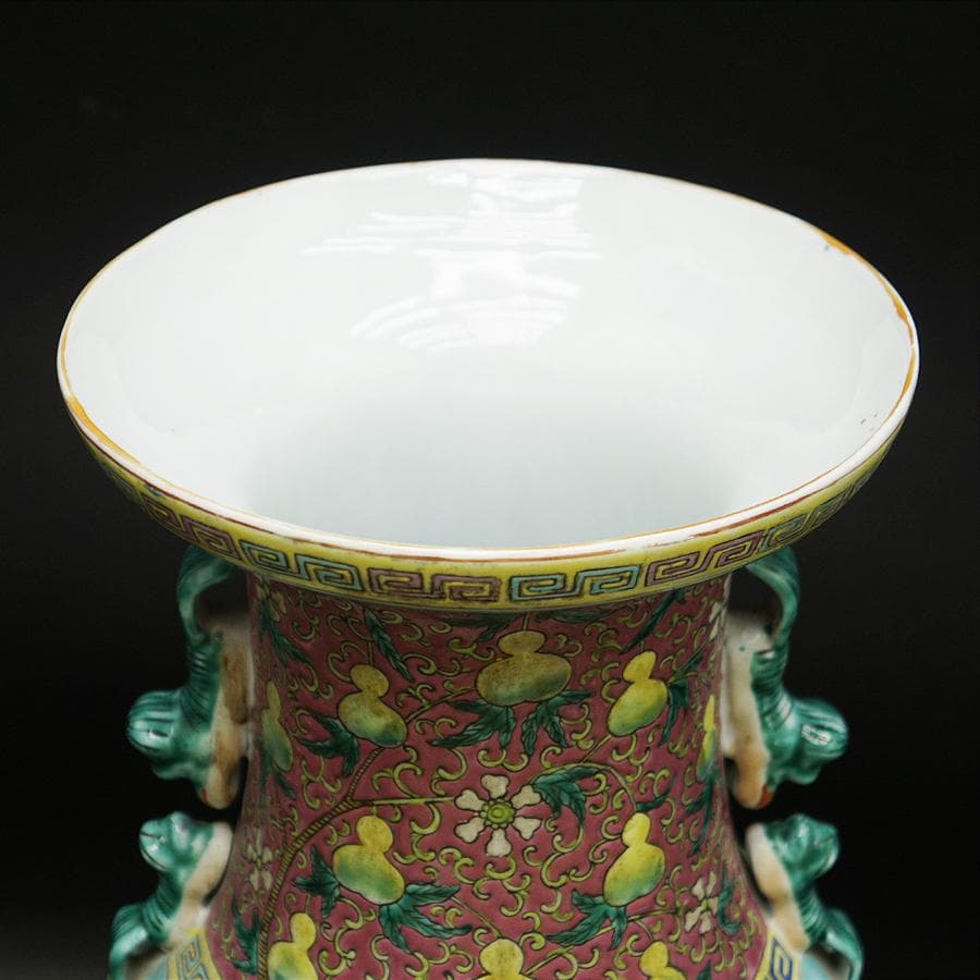 時代の美品】中国古玩 大清同治年製 花瓶 一対/2個 雲松鶴図 壺/つぼ/花器