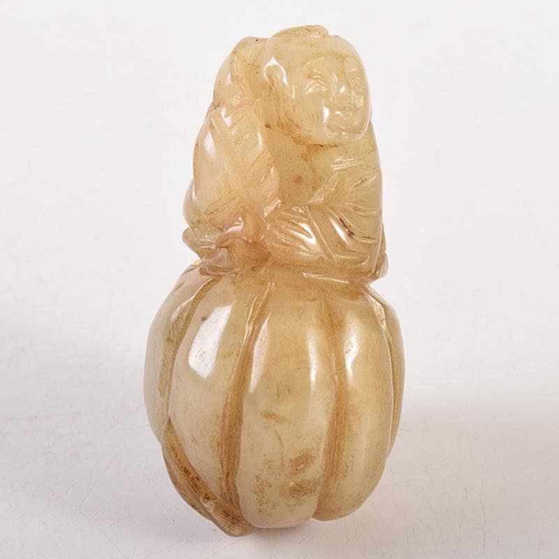 中国玉石彫刻寿老人根付C7930E