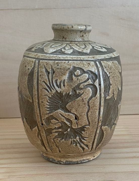 李朝扁壺　掻き落とし　小壺　一輪挿し