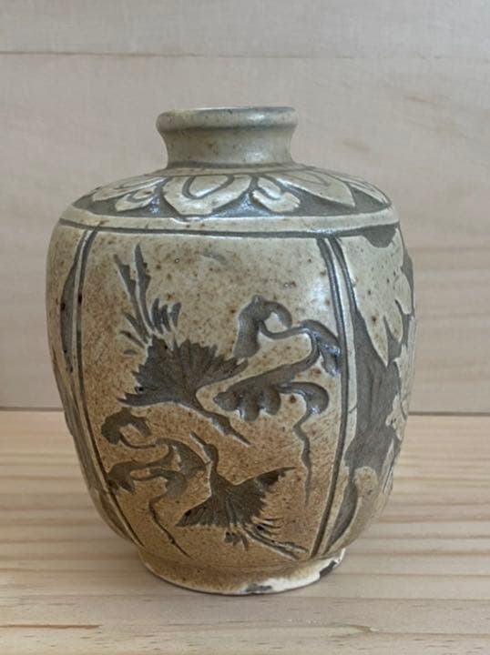 李朝扁壺　掻き落とし　小壺　一輪挿し