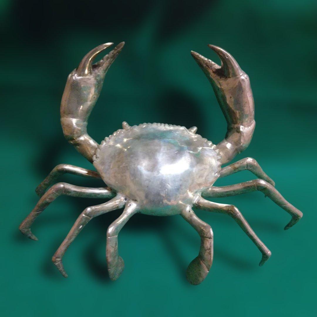 金属製カニの装飾品 大型 シルバー 銅製　迫力あります。