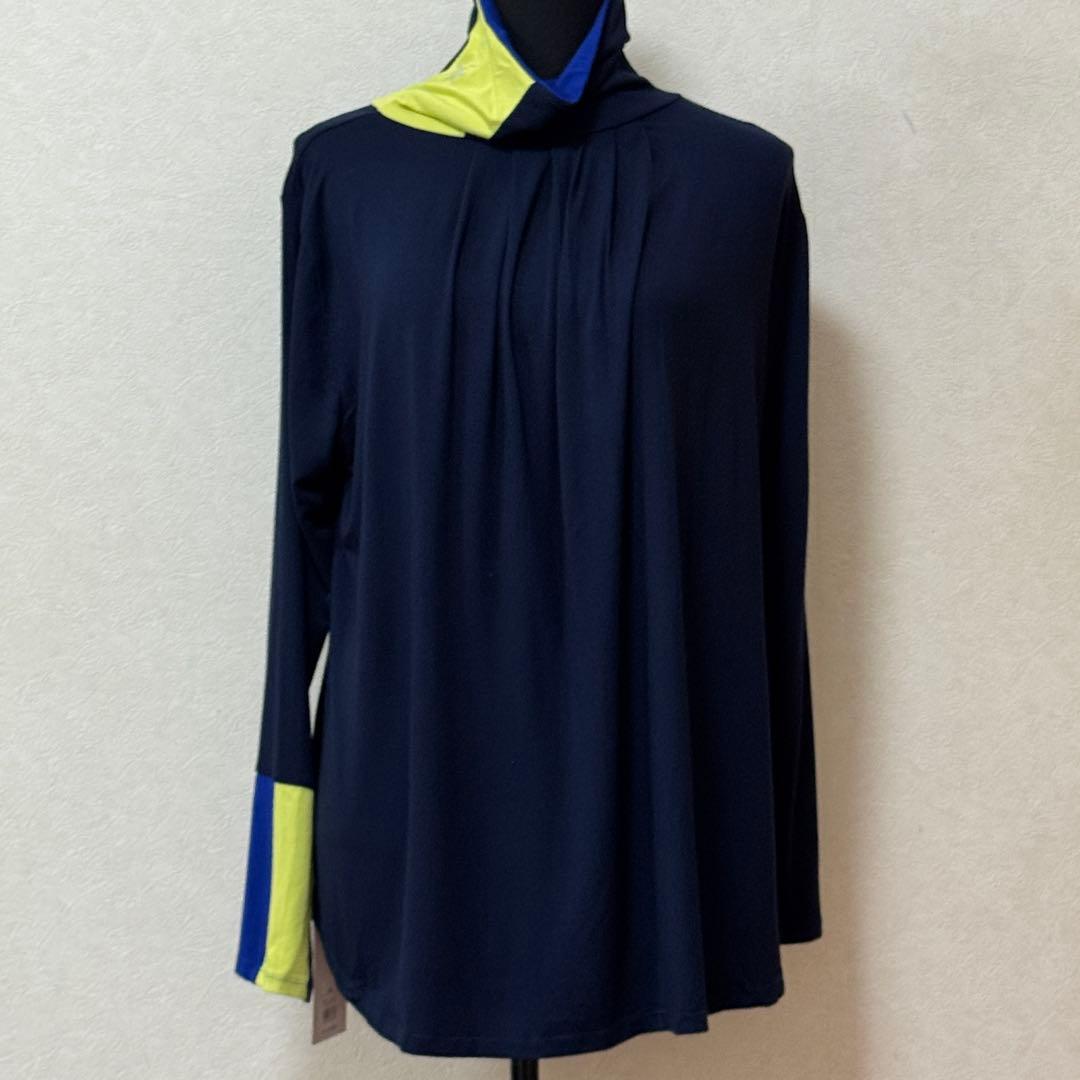 山本寛斎 スーパーレディ ストレッチハイネックトップス 2way ネイビー