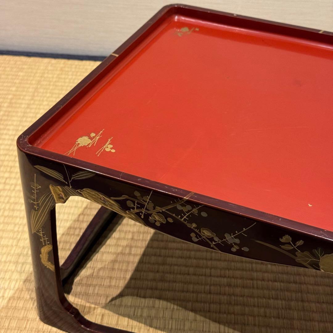 溜塗 堅地 螺鈿 蒔絵 総和台 お膳台 3段重 入れ子式/お重台木製大正昭和輪島