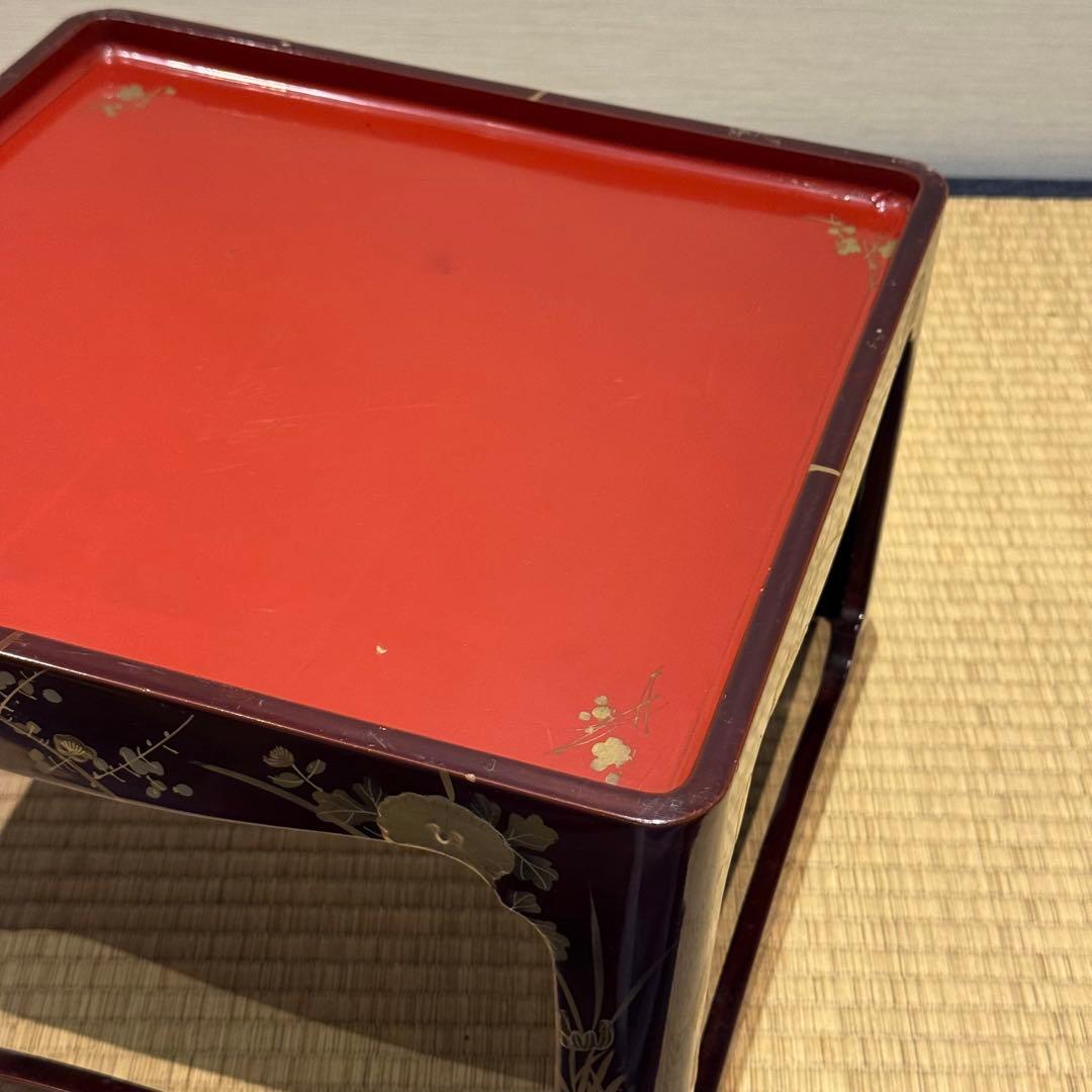 溜塗 堅地 螺鈿 蒔絵 総和台 お膳台 3段重 入れ子式/お重台木製大正昭和輪島