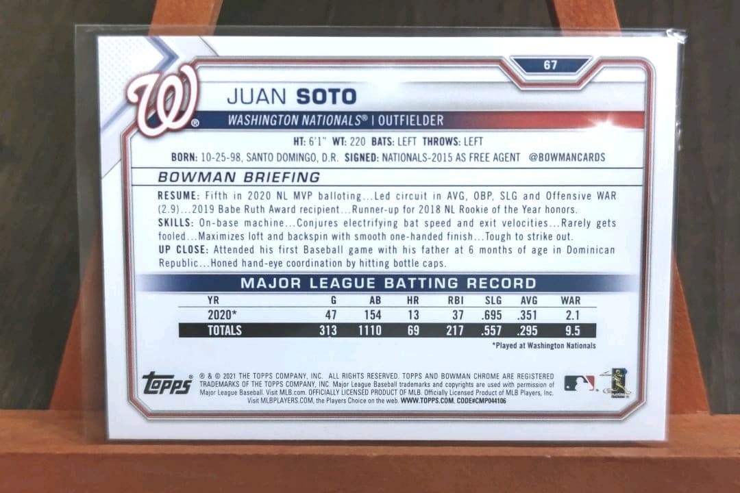 フアン・ソトTopps Bowman 2021カード ワシントン・ナショナルズ