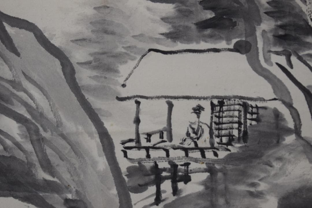 【真作】浅井柳塘/山水人物画賛/夏渓山水図夏景山水/掛軸☆宝船☆Y-768　JM 真作】浅井柳塘/山水人物画賛/夏渓山水図夏景山水/掛軸