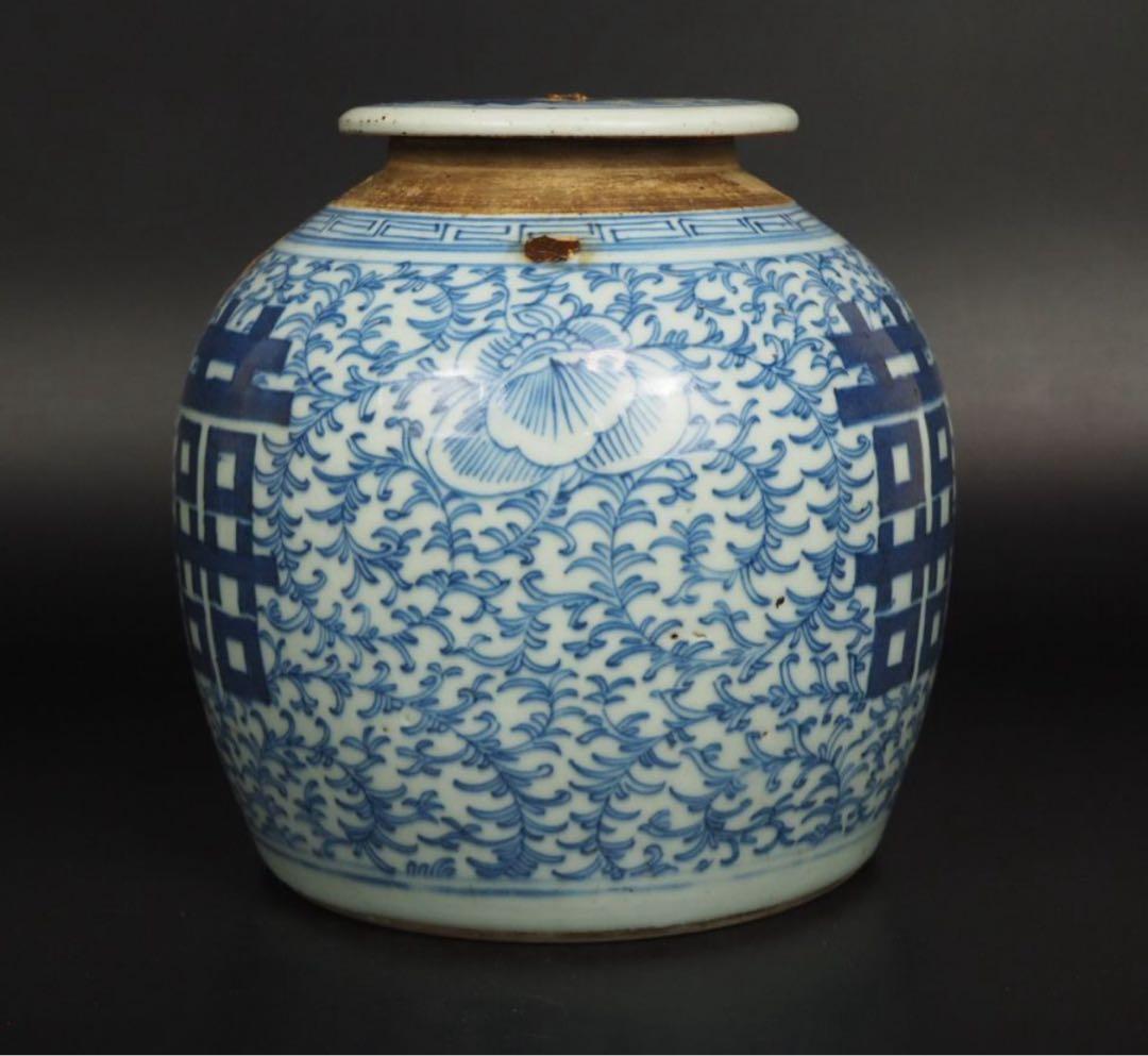 送料無料　70年代36元購入　清時代嘉慶道光青花罐 火漆印有　本物保証