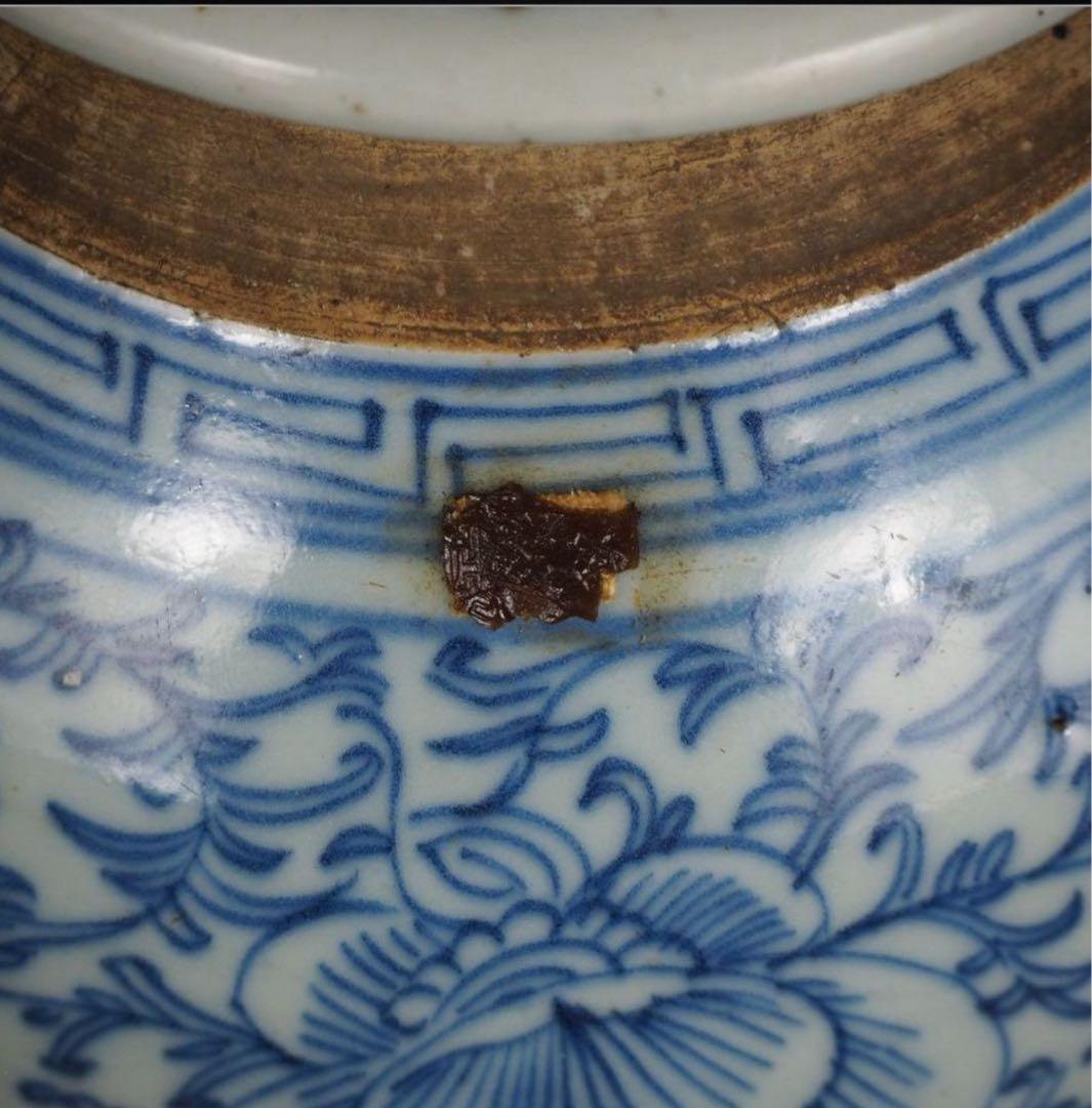 送料無料　70年代36元購入　清時代嘉慶道光青花罐 火漆印有　本物保証