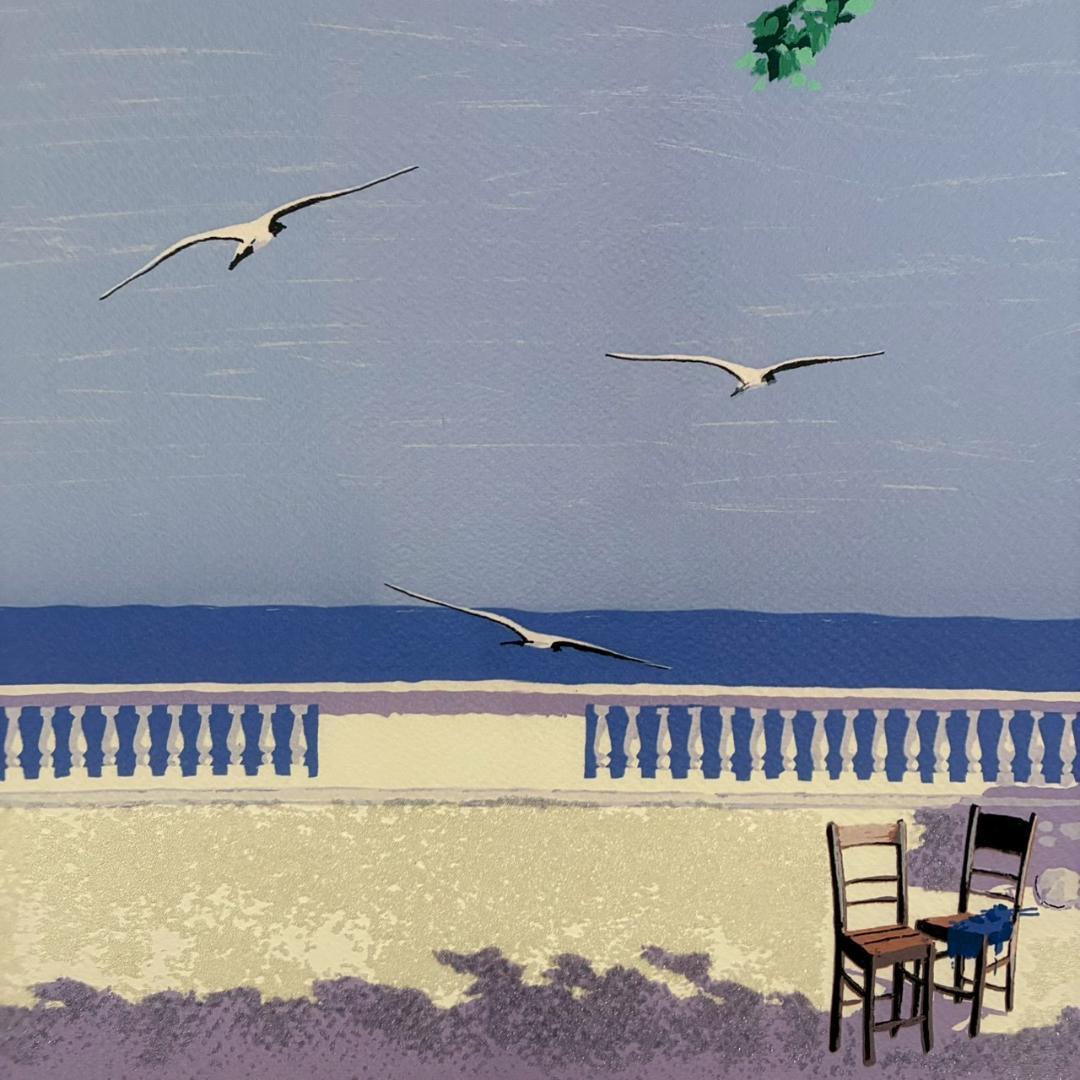 サルボ「エーゲ海 パノラマ」ミクストメディア 直筆サイン入 額装