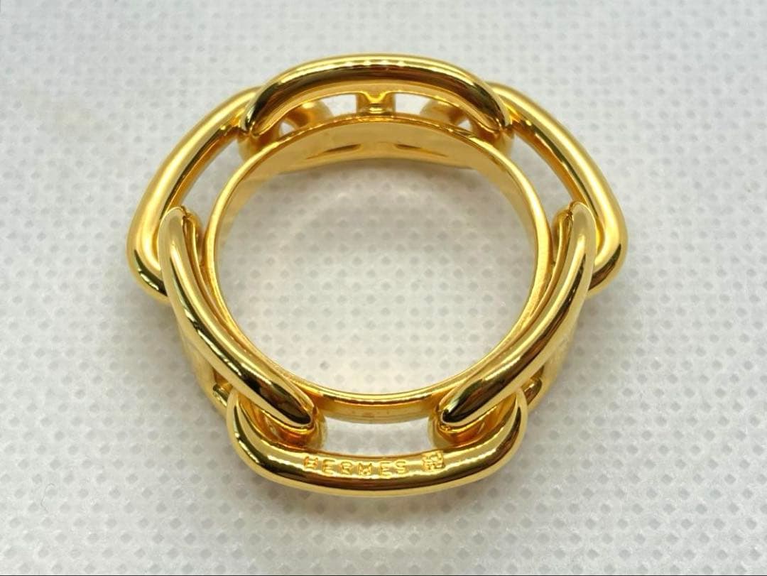 【美品】HERMES　エルメス　スカーフリング　シェーヌダンクル　ゴールド
