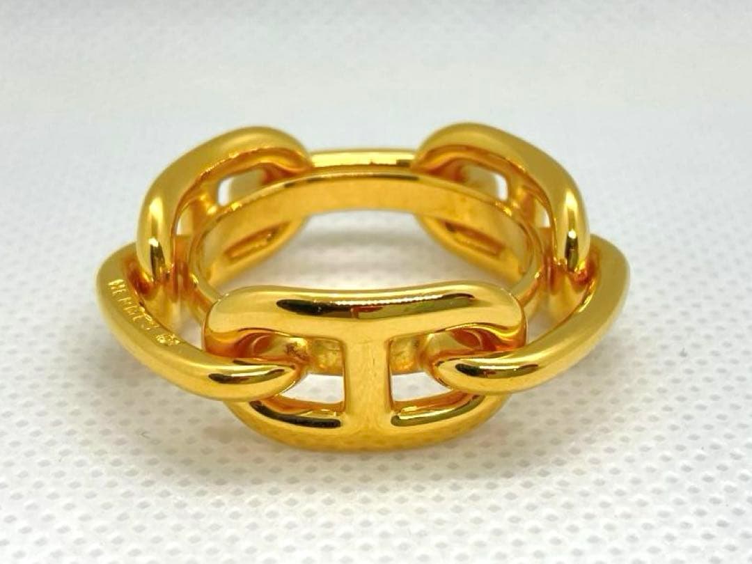 【美品】HERMES　エルメス　スカーフリング　シェーヌダンクル　ゴールド