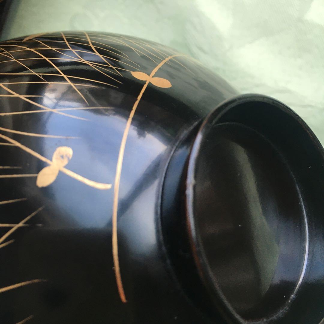 逸品 極上春の七草蒔絵 四方脚付膳 蓋付碗セット C