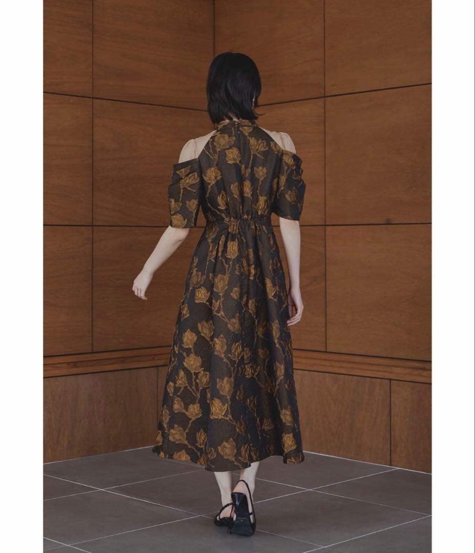 niana フラワージャガードフレアドレス ブラウン