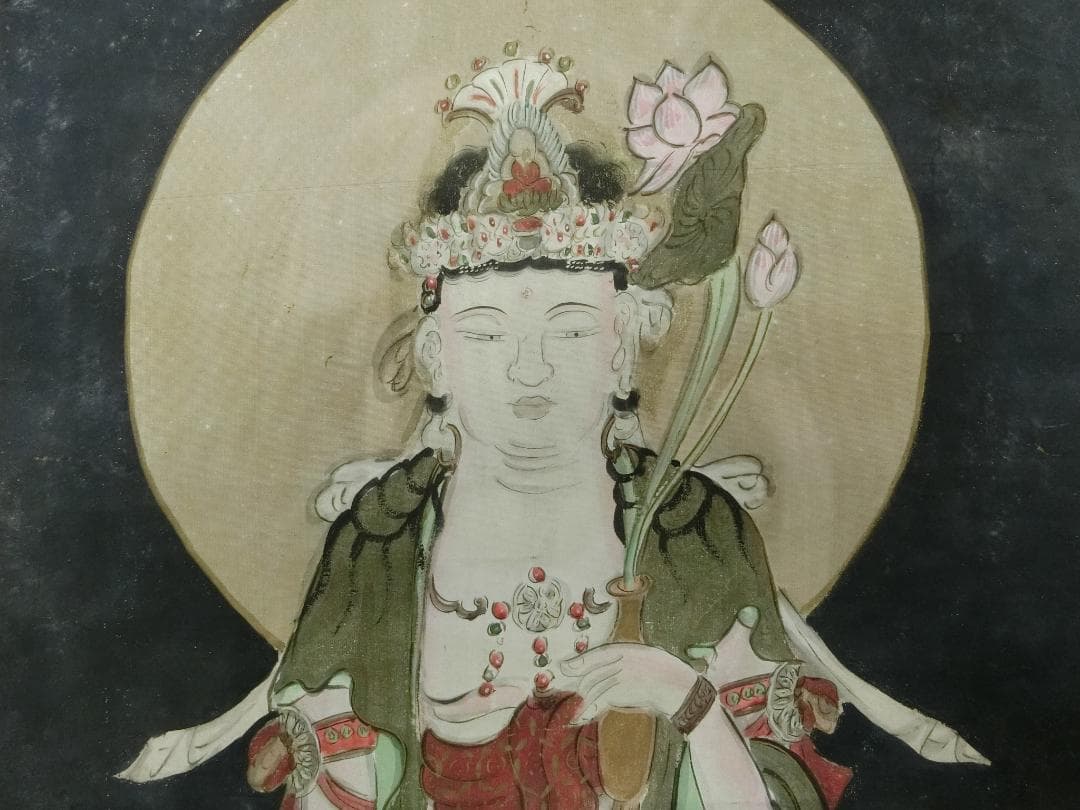 掛軸 仏画 観音様 色彩画・74・軸 骨董古美術】◇美術 美人 古玩 仏像