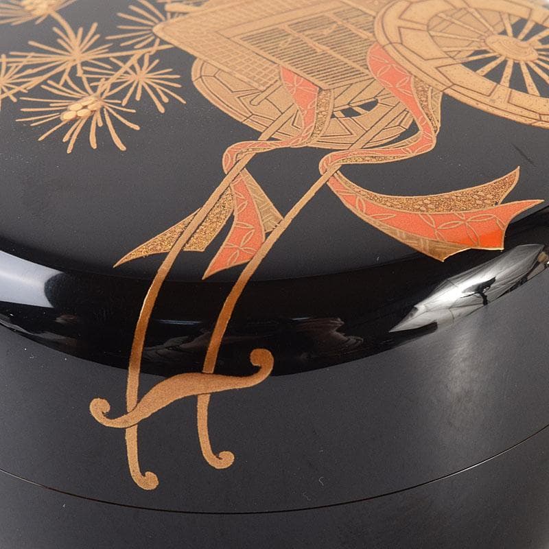 茶道具 横山一榮作 御所車蒔絵 平棗 内金梨子地 鵬雲斎極め箱 V 8336