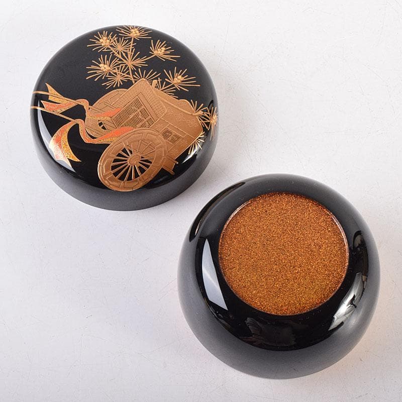 茶道具 横山一榮作 御所車蒔絵 平棗 内金梨子地 鵬雲斎極め箱 V 8336