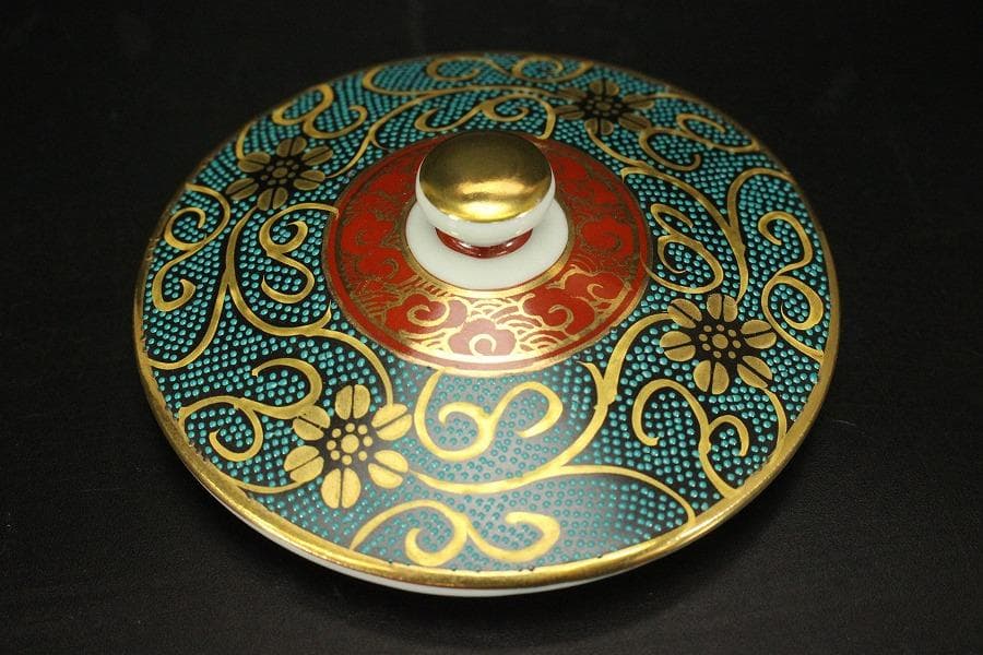 九谷焼 香茶器 急須 蓋碗 金彩 良山作 木箱付(メ1334)