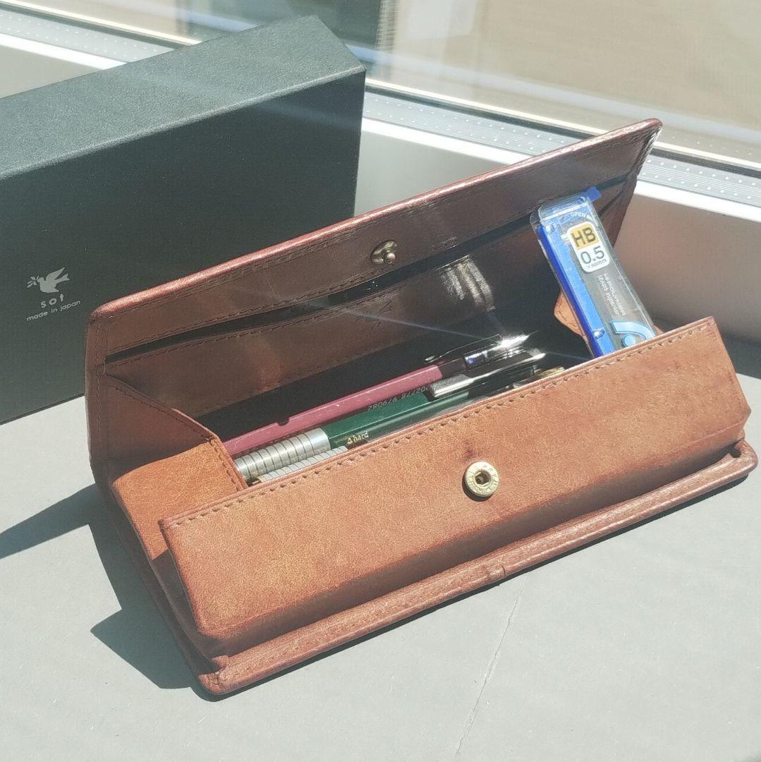 sot プエブロレザー BOXペンケース キャメル