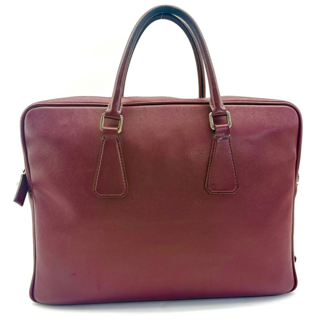 PRADA　ビジネスバック　2way　サフィアーノレザー　三角ロゴ　ボルドー