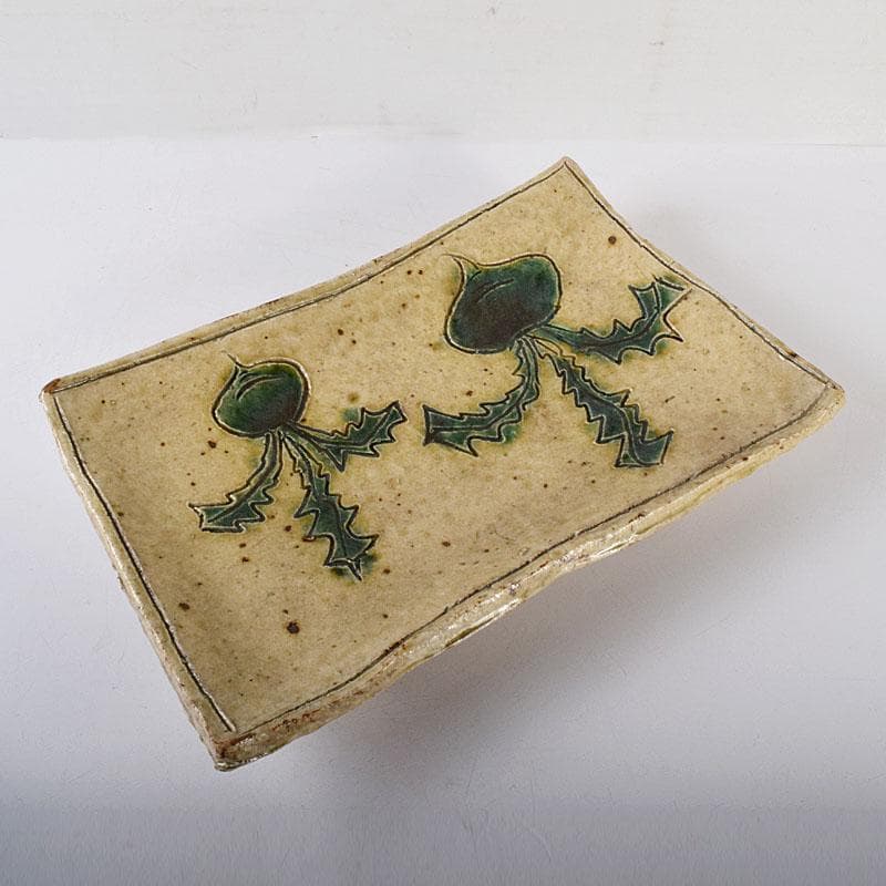 ジムシム様専用 北大路魯山人作 黄瀬戸 織部蕪文 爼大皿 共箱 D R8120C