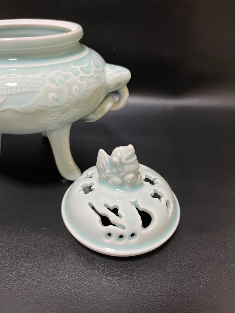 未使用品 香炉 鍋島焼 三つ足 大秀作 大秀窯 透かし蓋