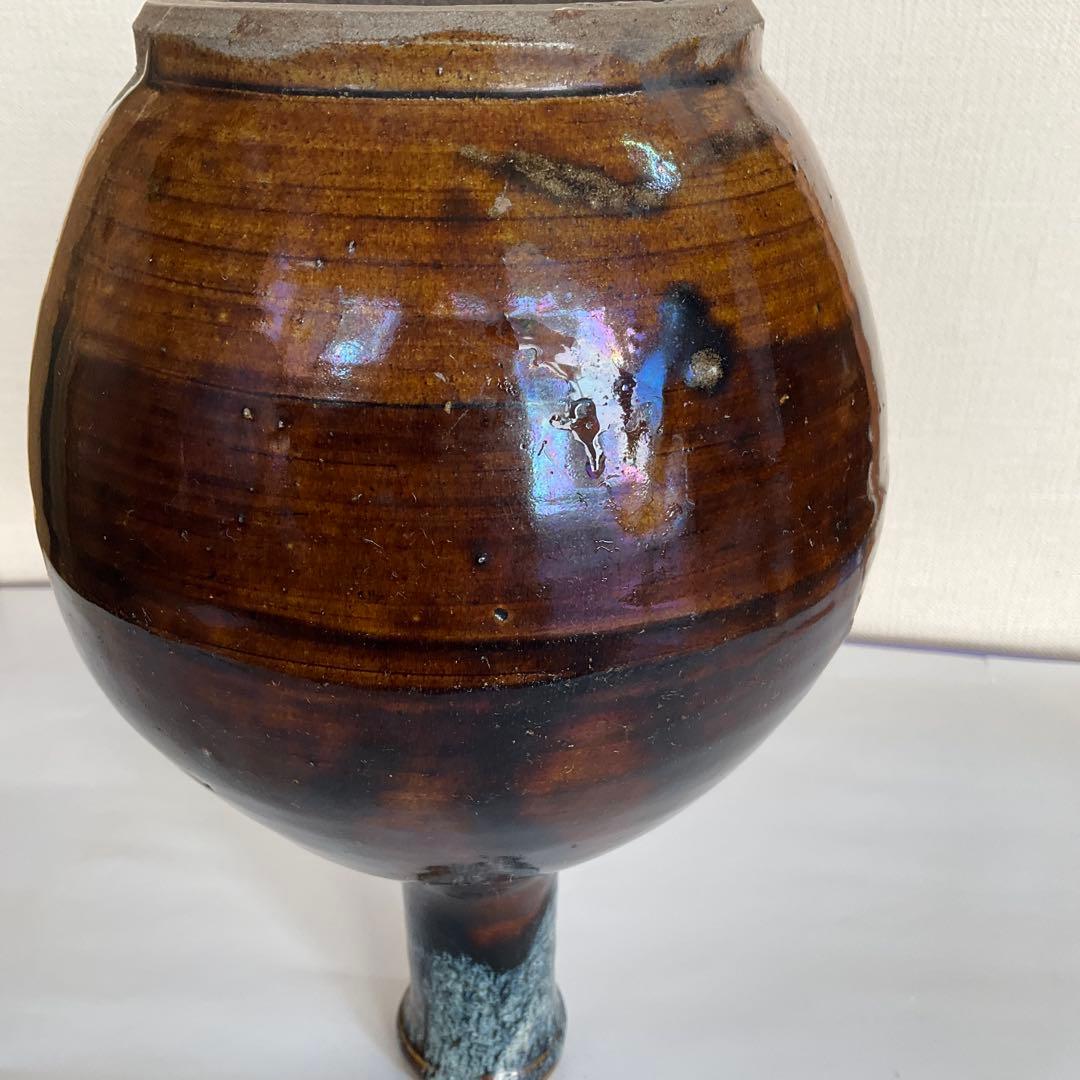 松代焼　褐釉白彩徳利　江戸時代後期〜明治時代頃