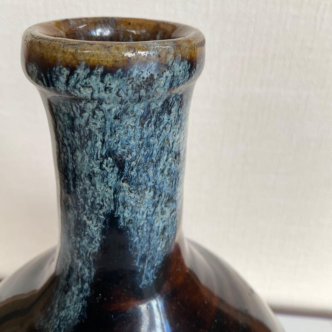 松代焼　褐釉白彩徳利　江戸時代後期〜明治時代頃