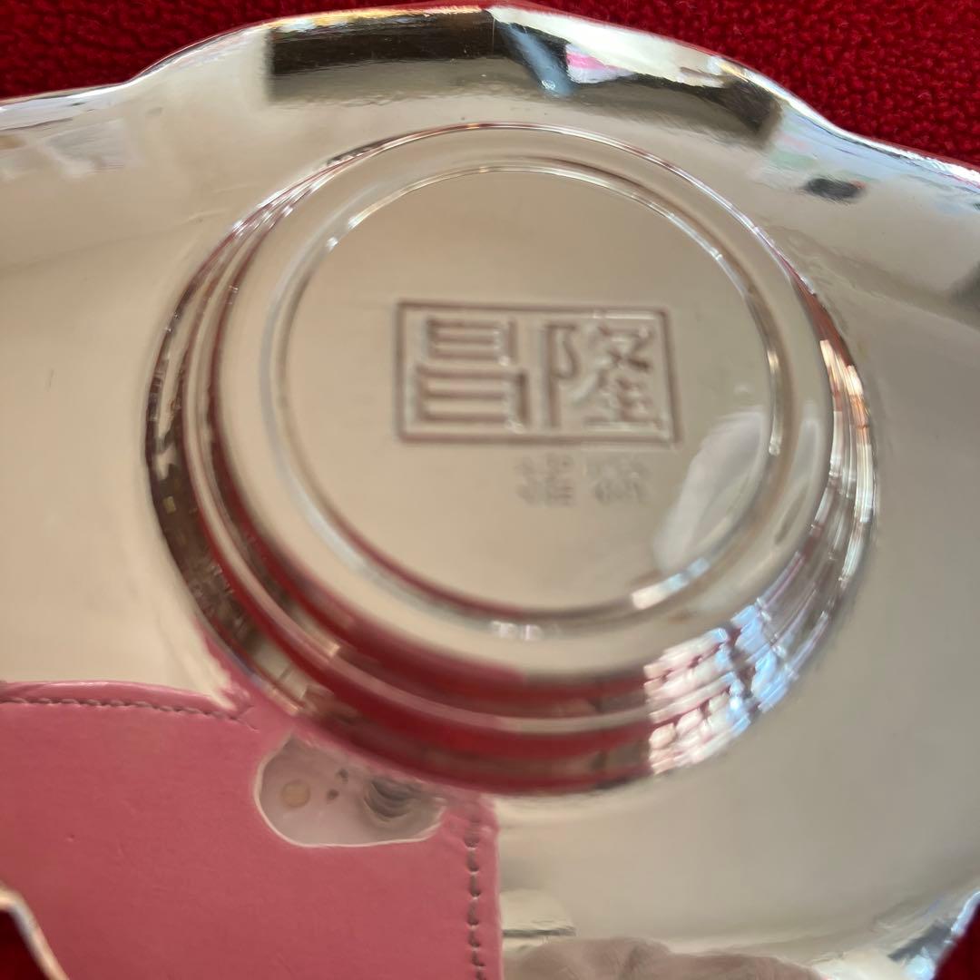 純銀 茶托 木瓜型 七宝透 5客セット 250g 隆昌 刻印 未使用 共箱