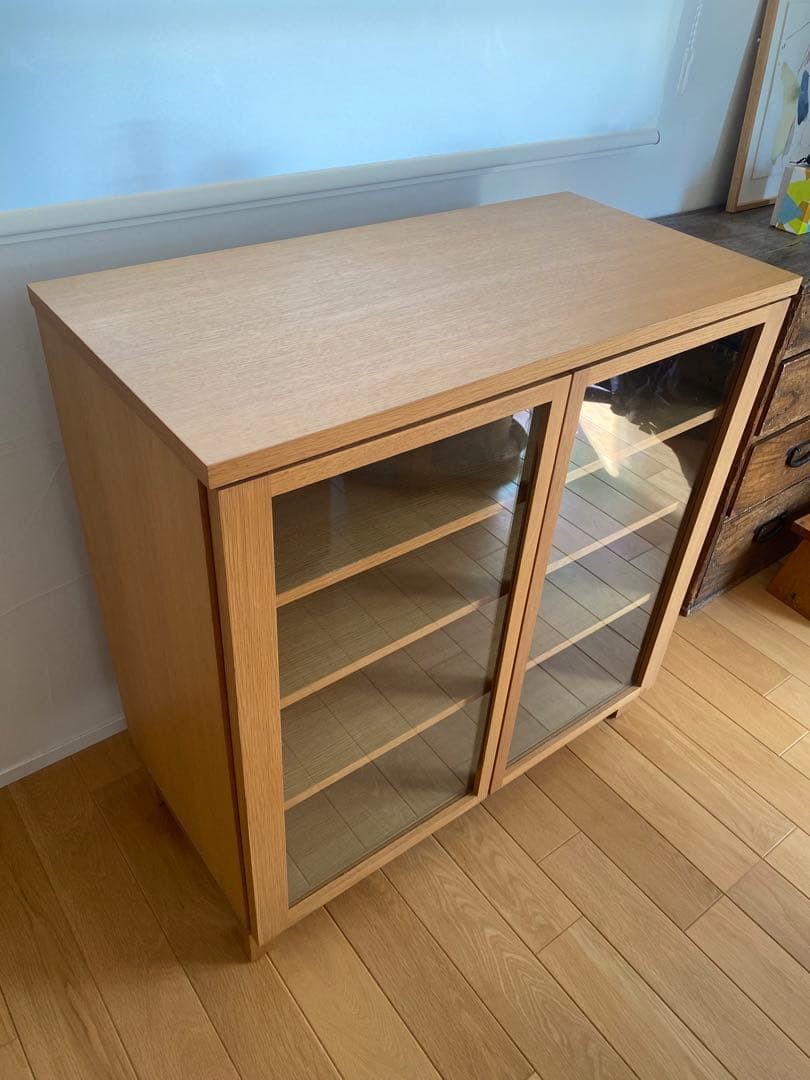 無印良品 オーク材キャビネット・ガラス扉 脚付タイプ 廃盤品 美品