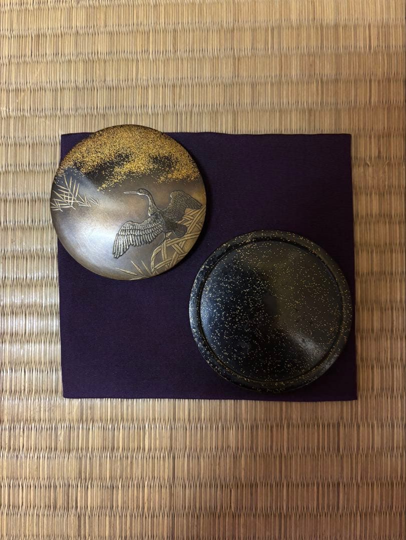 迎田秋悦　芦に鳥　蒔絵　香合　茶道具