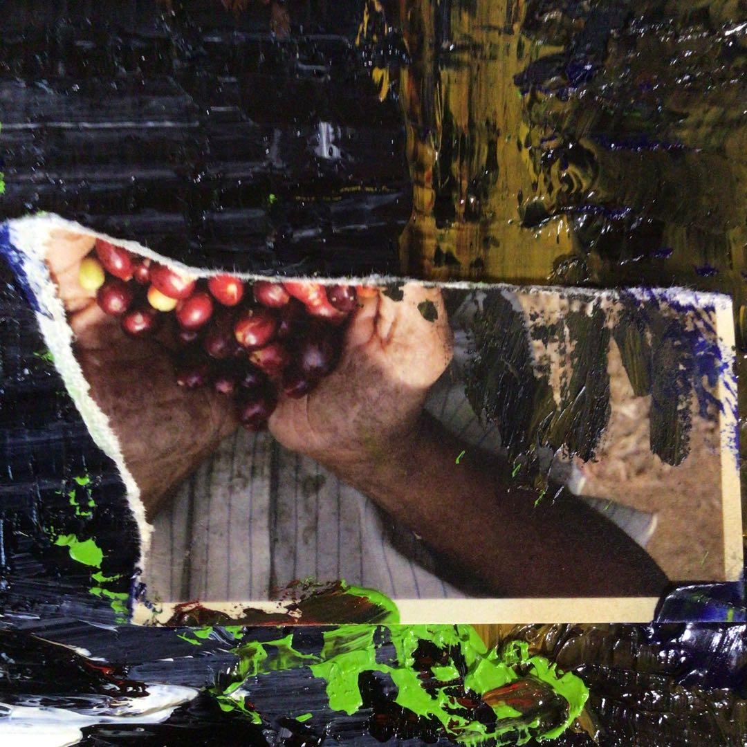 No4127 額装　作者不明　コラージュ画　油彩画　抽象画　現代アート　送料無料