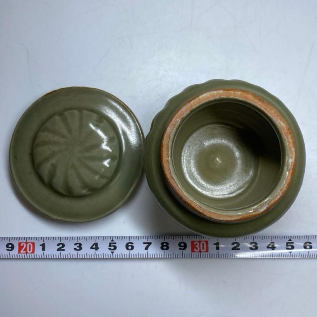 中国明時代 竜泉窯 蓋物 七官青磁 h7.3cm 東キ7-1129☆
