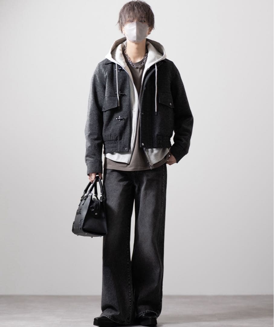 clel ウール ブレンド ヘリンボーン ツイード ファイヤーマン ブルゾン