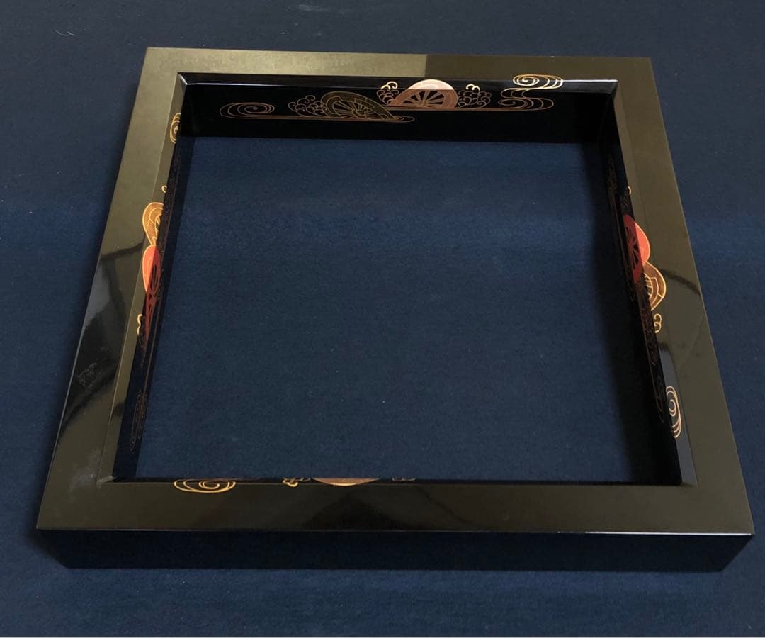 《R》茶道具 黒真塗 源氏車蒔絵 炉縁 蒔絵師 司光作 共箱 251022い5