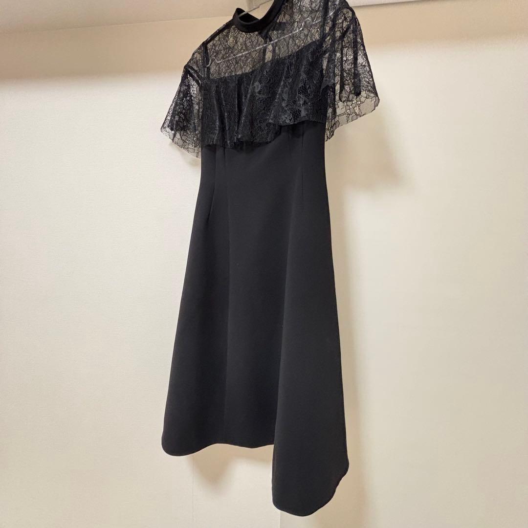 セルフォードCELFOR上品レースケープ異素材コンビワンピース ブラック