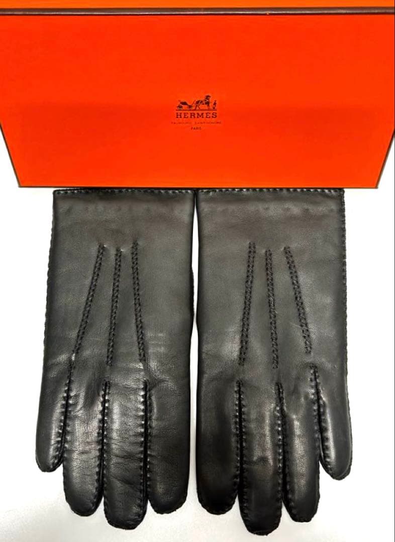 美品】エルメス クルードセル手袋ブラック ラムレザーカシミア ¥177,100