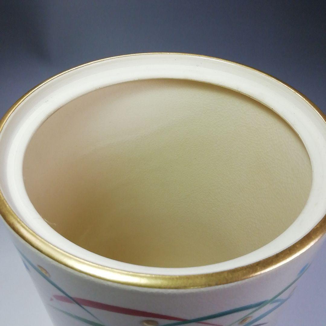 Ｓ３８２　水指　『鳴滝窯』『橋本城岳作』『色絵紋』『中置水指』　共箱　茶道具