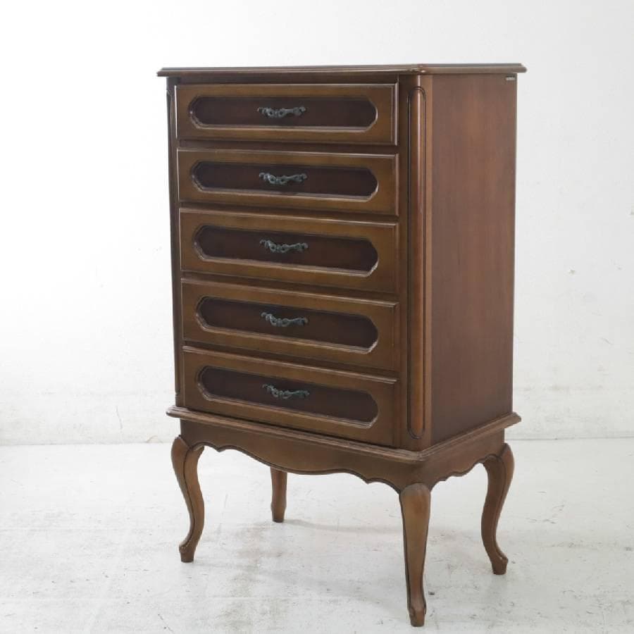 カリモク家具 アンティーク調 5段チェスト 猫脚 高さ110cm 高級家具