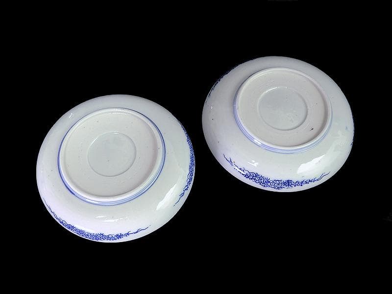 古伊万里　型刷り印判　染付　富士に龍の図　５寸皿　２枚　F175 AS-fbqv