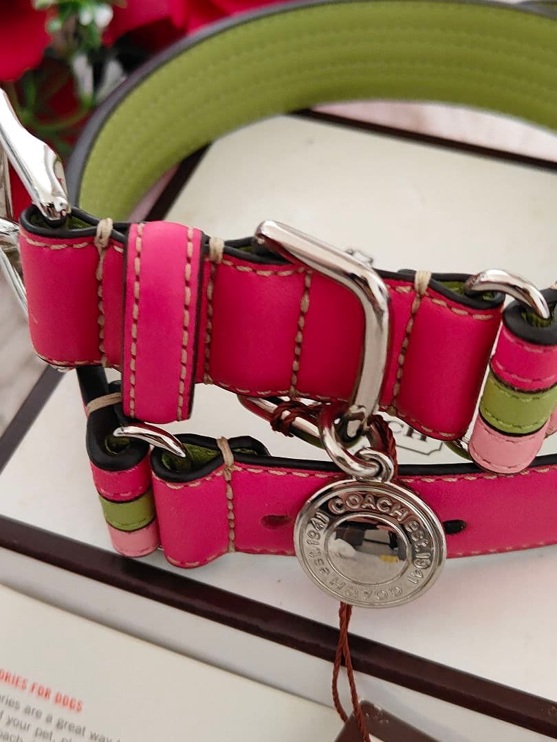 新品 COACH コーチ カラフル レザー犬用首輪 L 大型犬 中型犬
