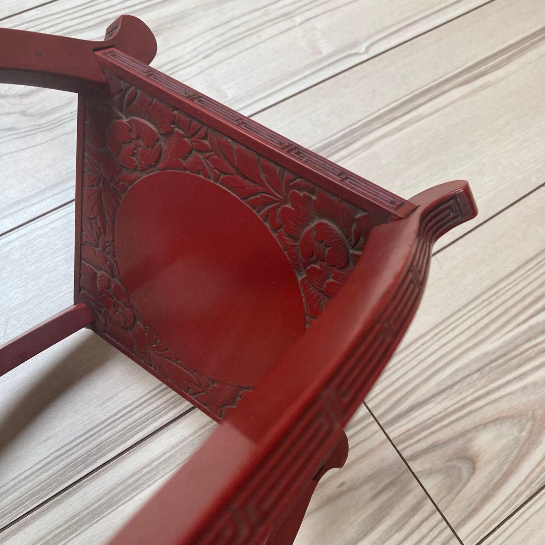 【中古品】村上堆朱 牡丹 唐草 高 花台　花瓶台　レトロ　ビンテージ　伝統工芸