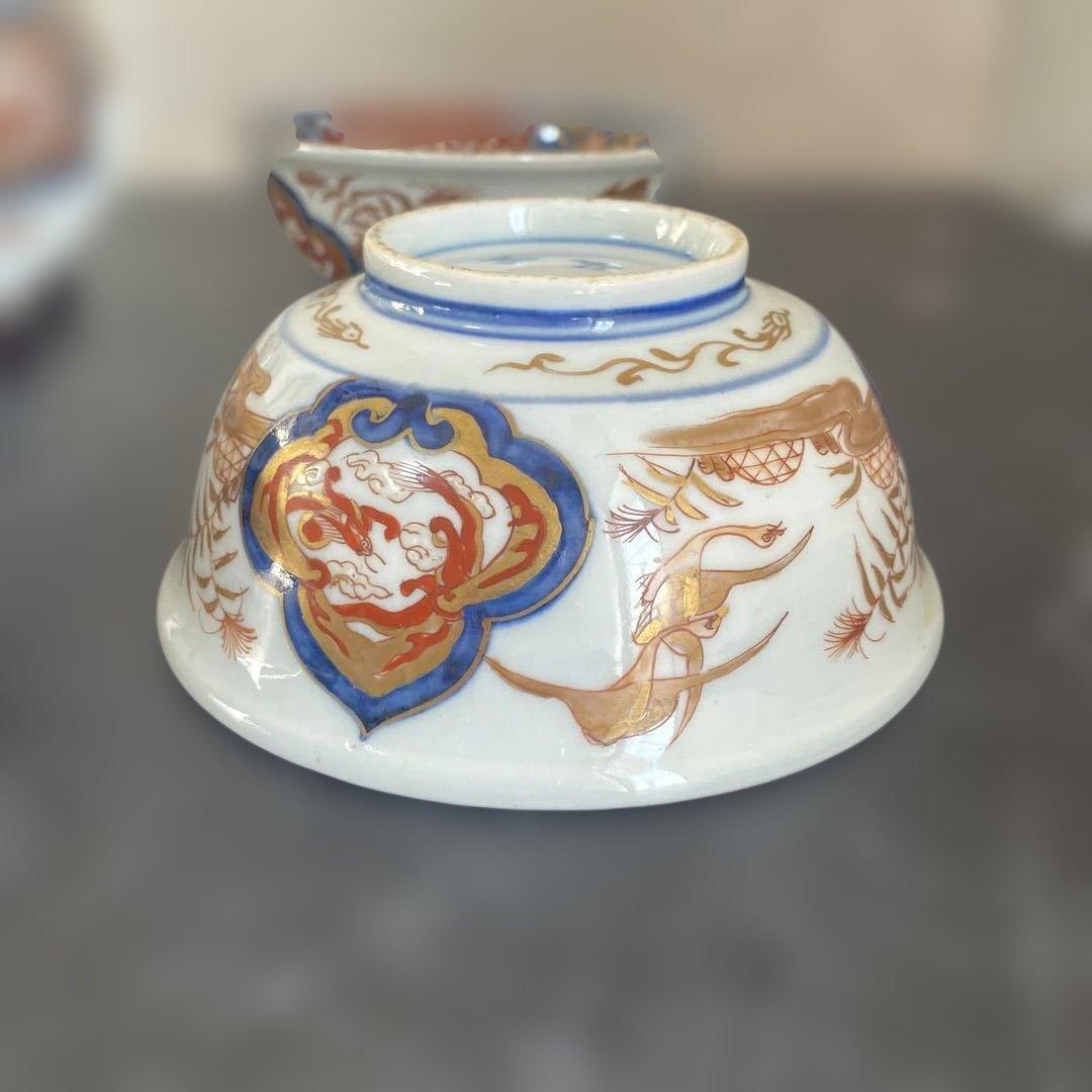 古伊万里 冨貴長春 金蘭手 飯碗 茶碗 江戸期 時代物 四客